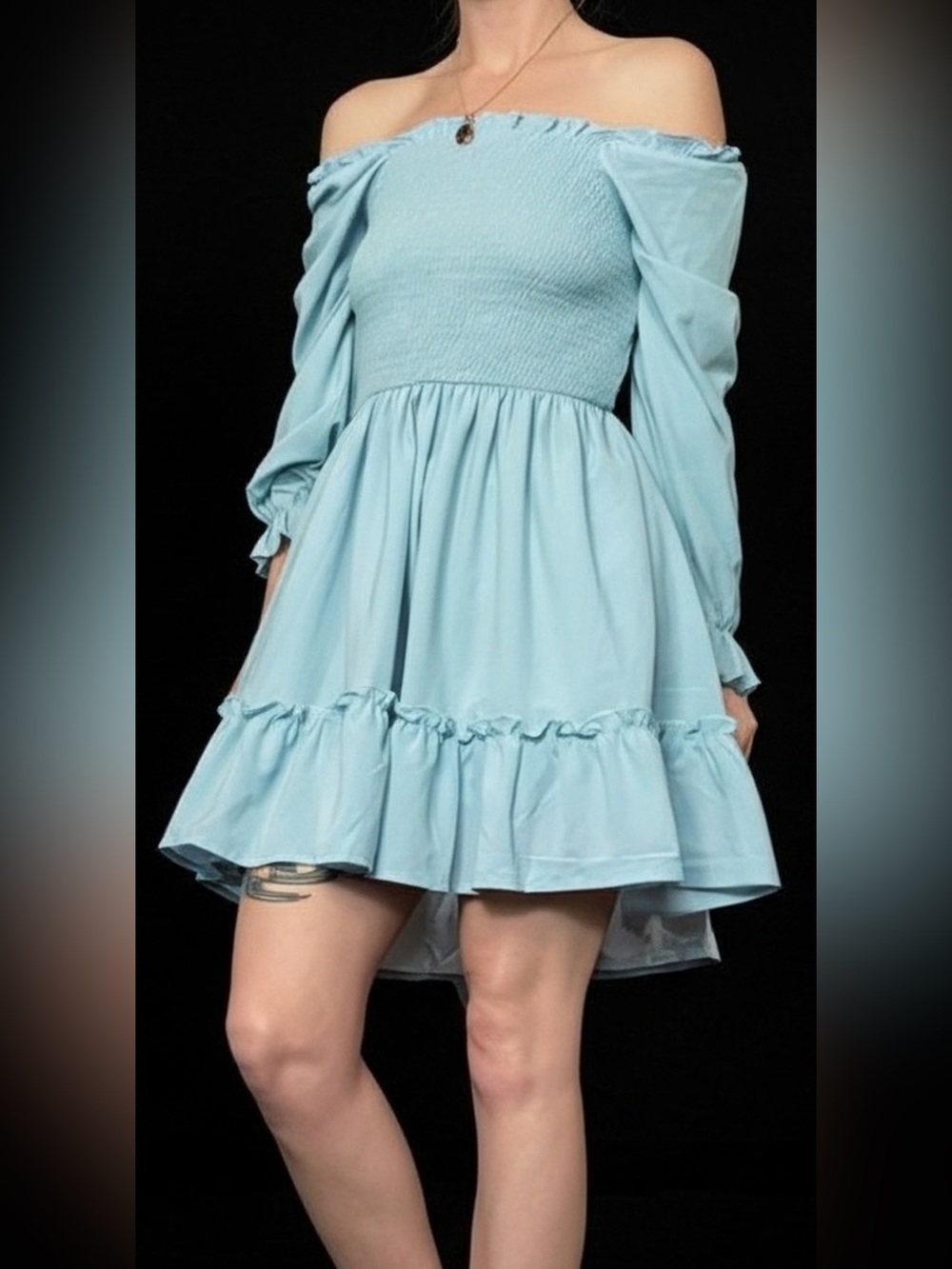 Baby Blue Ruffle Hem Women's Dress